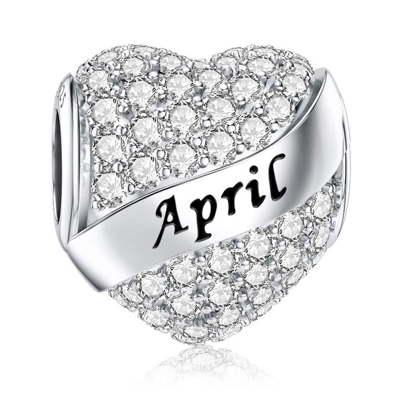 DALARAN Birthstone Charms for Pandora Bracelet 925 Sterling Silver Heart Bead Happy Birthday Present for Women (April Birthday Charms) - Image 1